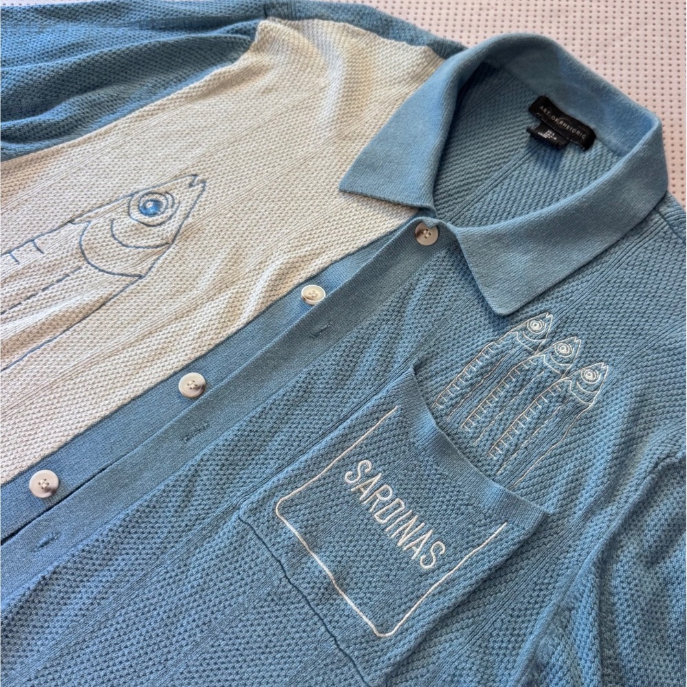 Art of Rhetoric Mens Blue Sardine Knit Button Down Shirt Large ST031V4